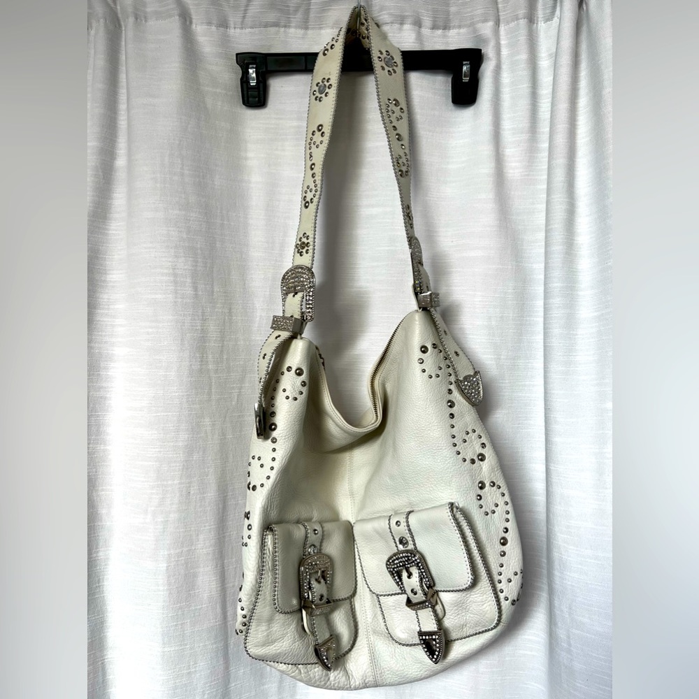 White Studded Rhinestone Western Shoulder Bag